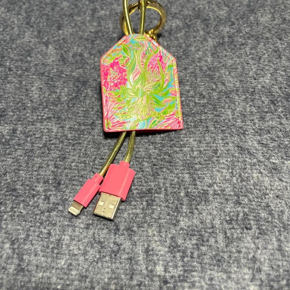 Lilly Pulitzer Keychain Charging Cable USB to Lightning Pink‎ Green Floral Gold